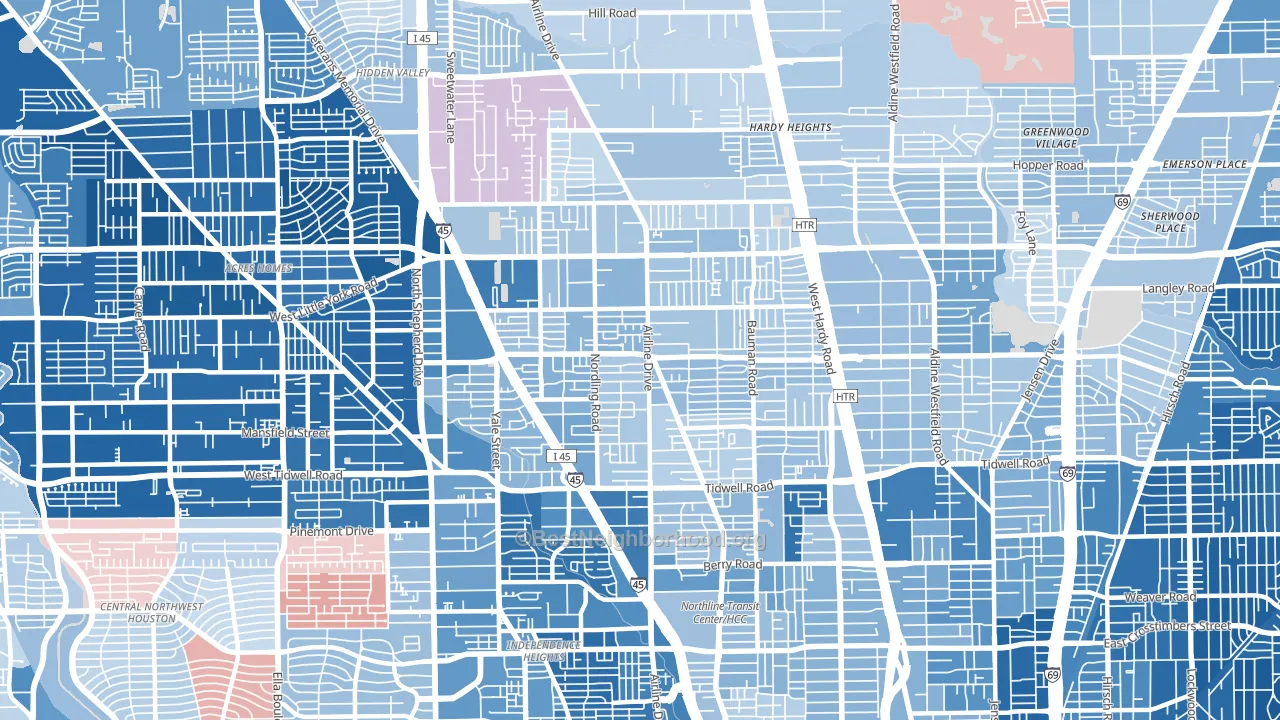 77076, TX block-group political-lean map