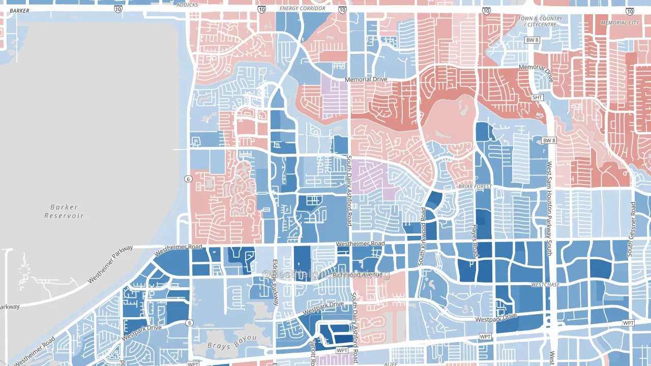 77077, TX block-group political-lean map
