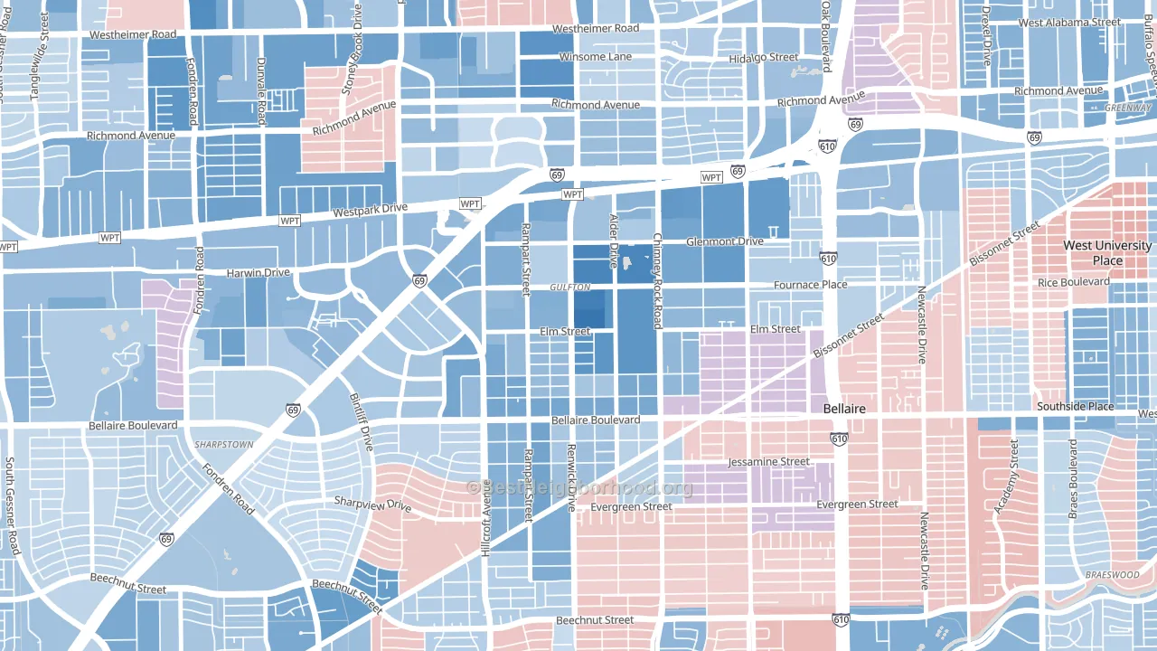 77081, TX block-group political-lean map