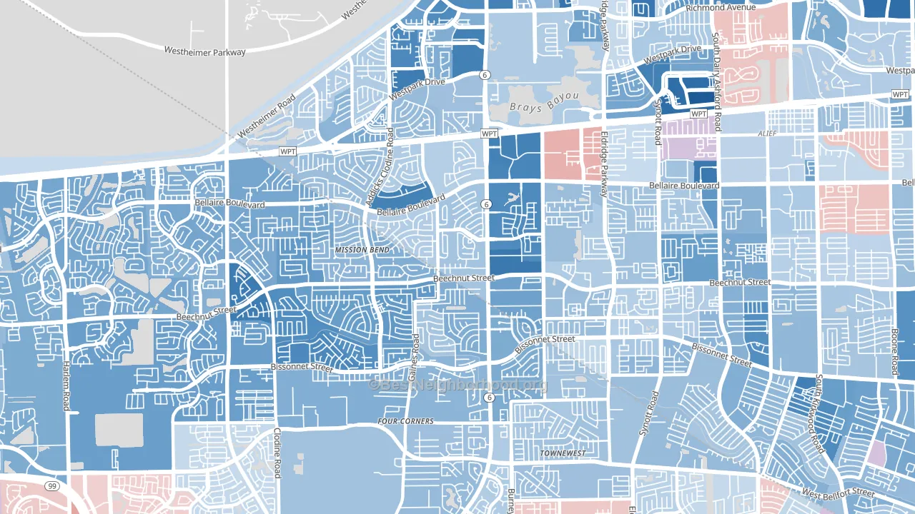 77083, TX block-group political-lean map