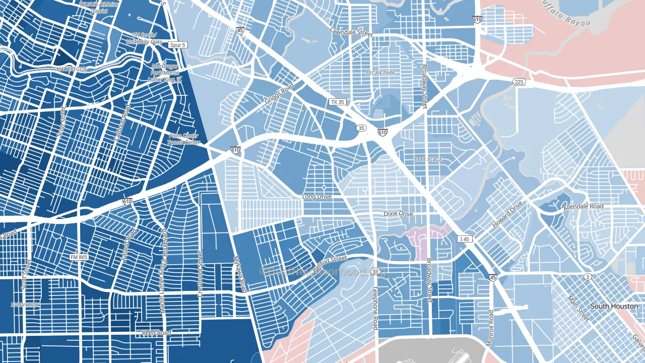 77087, TX block-group political-lean map
