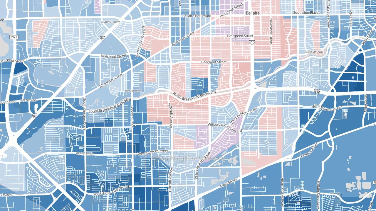 77096, TX block-group political-lean map