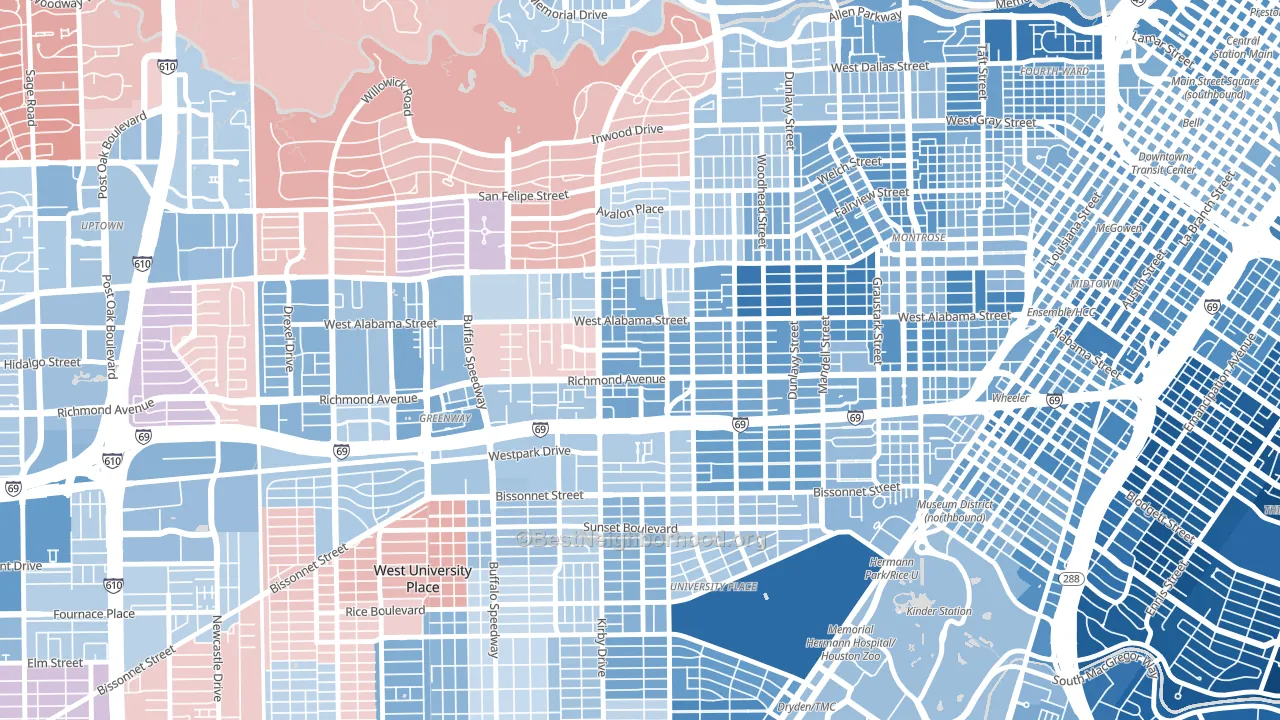 77098, TX block-group political-lean map