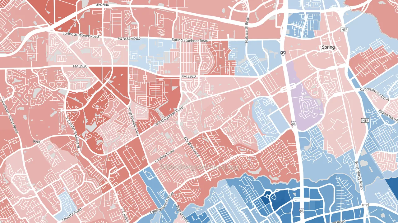 77388, TX block-group political-lean map