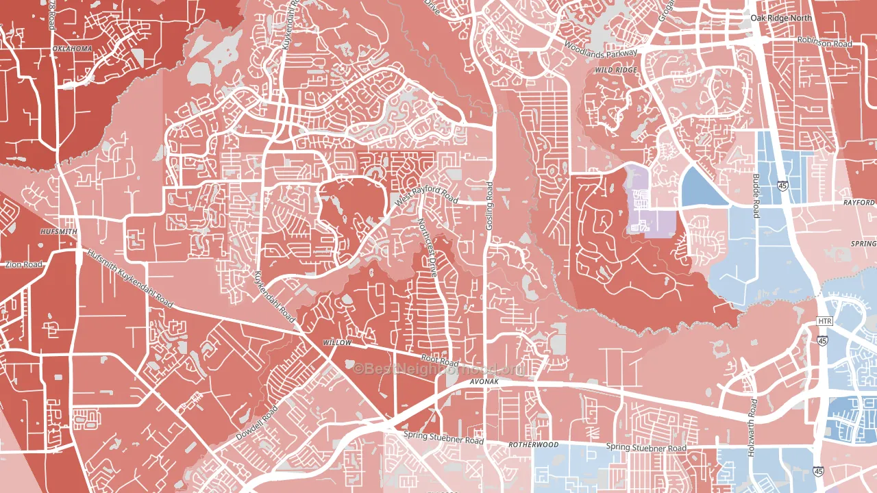 77389, TX block-group political-lean map