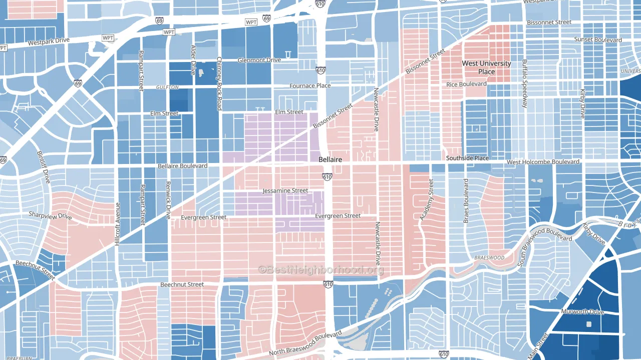 77401, TX block-group political-lean map
