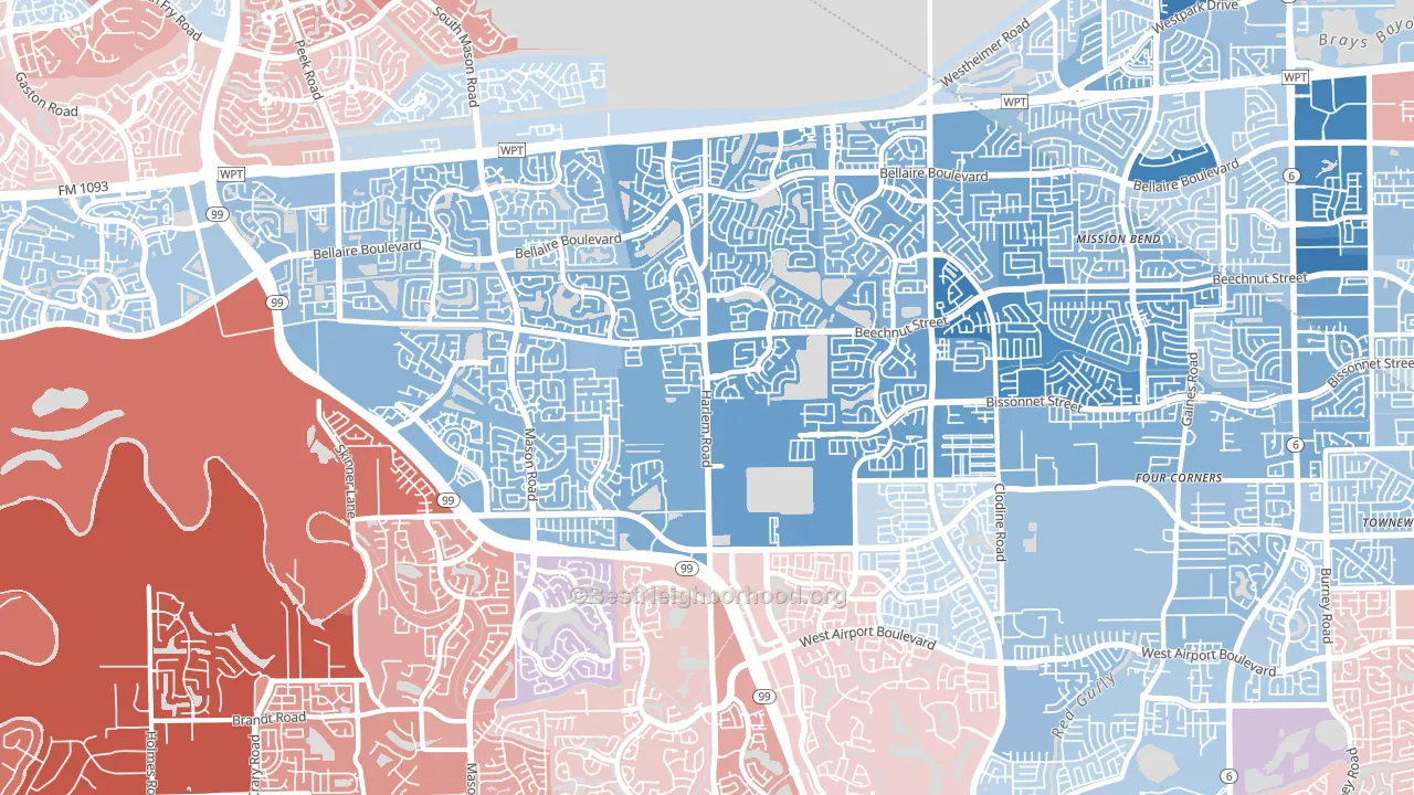 77407, TX block-group political-lean map