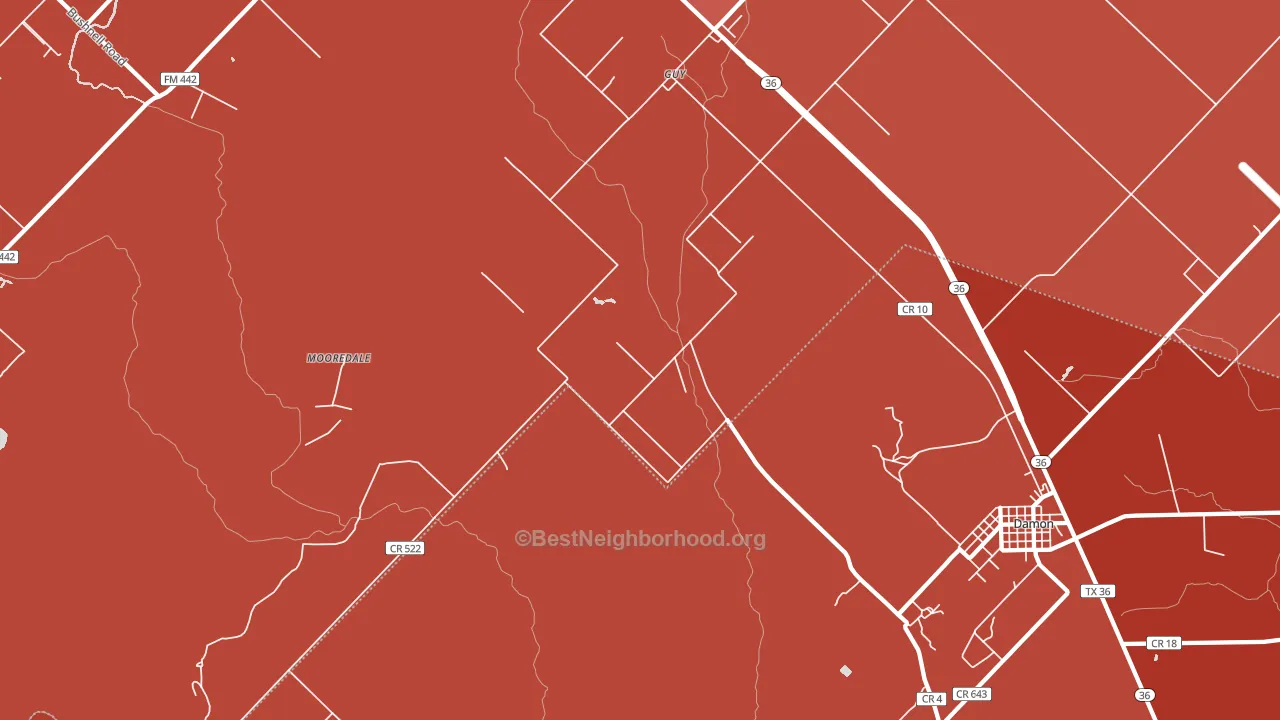 77444, TX block-group political-lean map