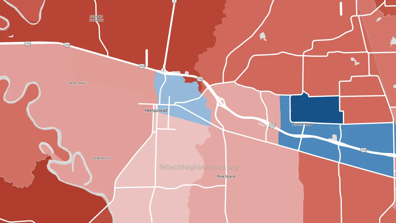 77445, TX block-group political-lean map