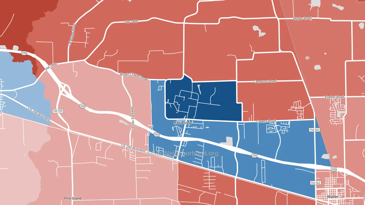 77446, TX block-group political-lean map