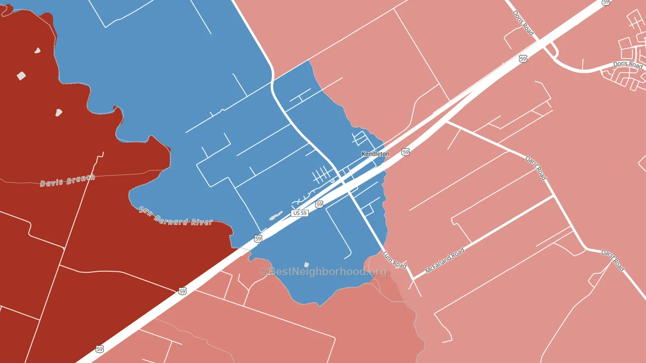 77451, TX block-group political-lean map