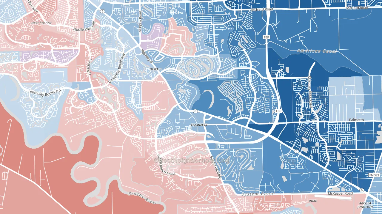 77459, TX block-group political-lean map