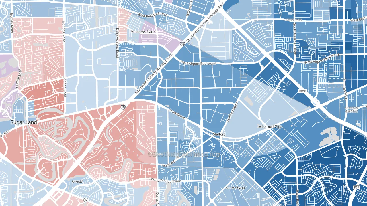 77477, TX block-group political-lean map