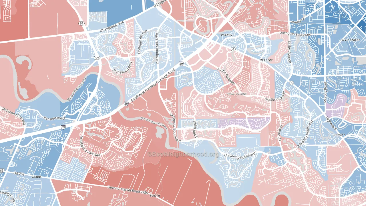 77479, TX block-group political-lean map
