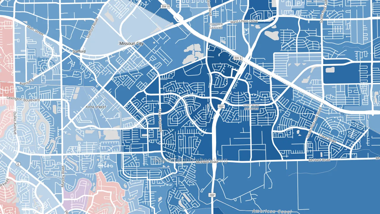 77489, TX block-group political-lean map