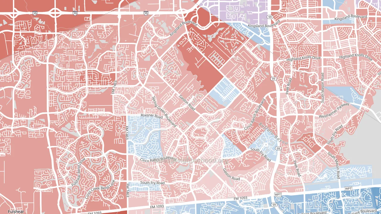 77494, TX block-group political-lean map