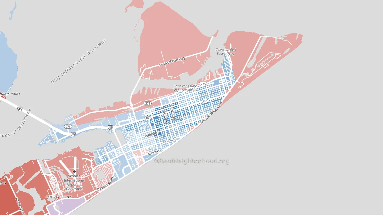 77550, TX block-group political-lean map