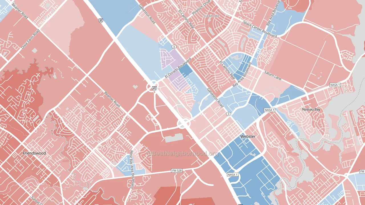 77598, TX block-group political-lean map