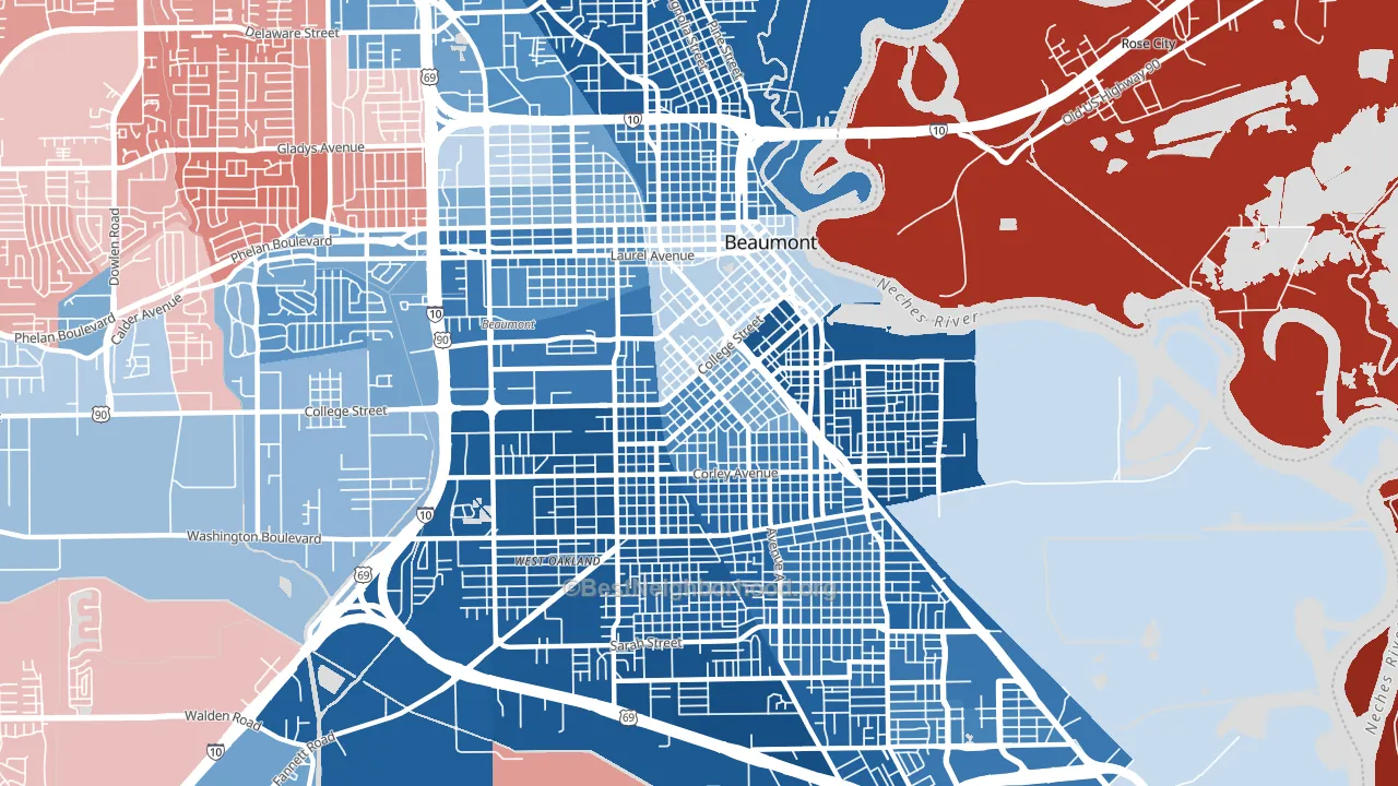 77701, TX block-group political-lean map