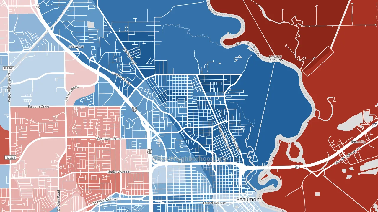 77703, TX block-group political-lean map