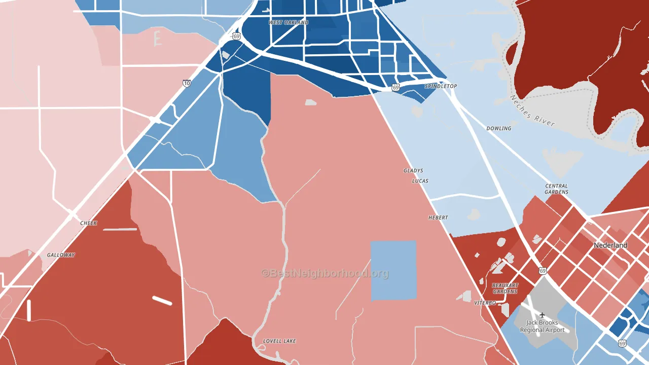 77705, TX block-group political-lean map