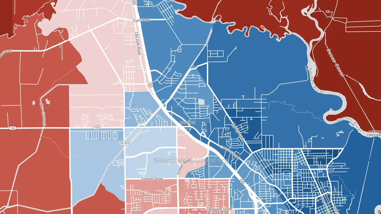 77708, TX block-group political-lean map