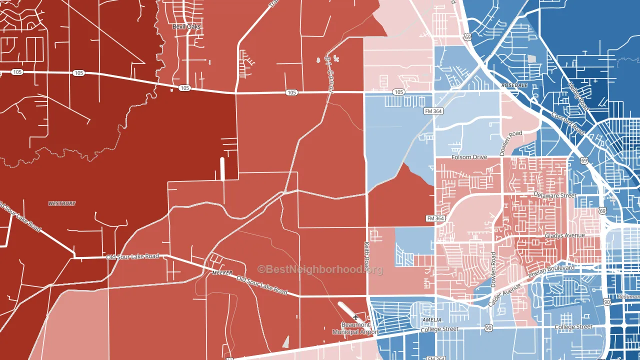 77713, TX block-group political-lean map