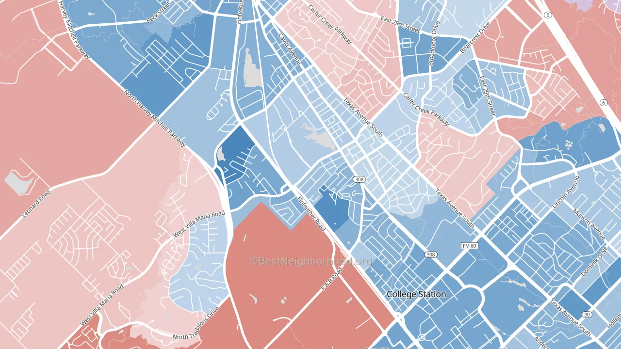 77801, TX block-group political-lean map