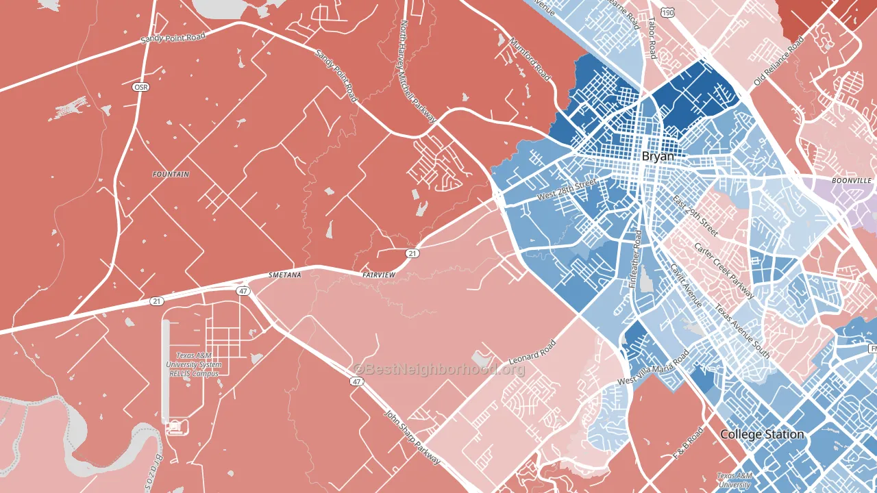 77807, TX block-group political-lean map