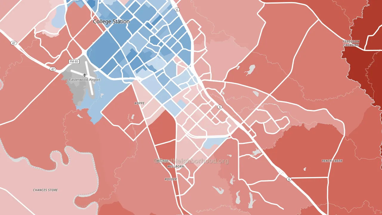 77845, TX block-group political-lean map
