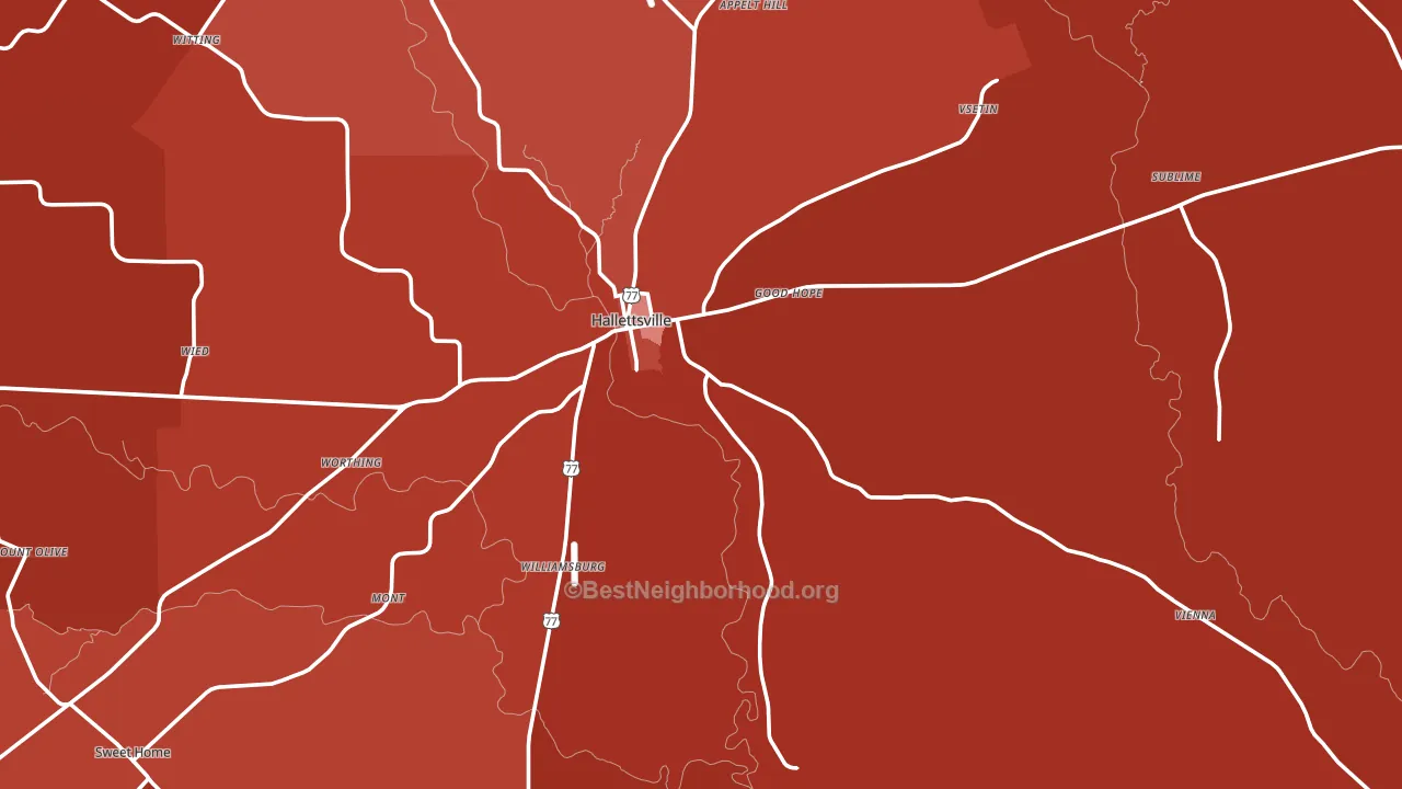 77964, TX block-group political-lean map