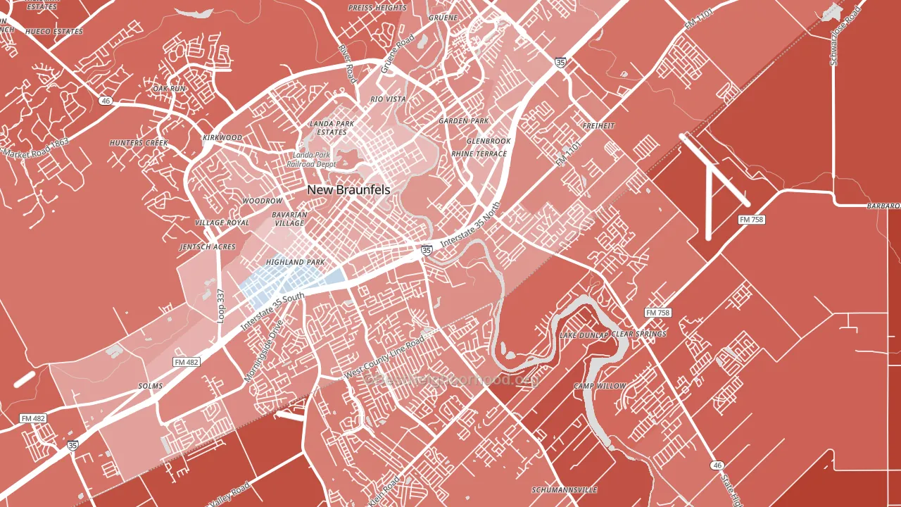 78130, TX block-group political-lean map