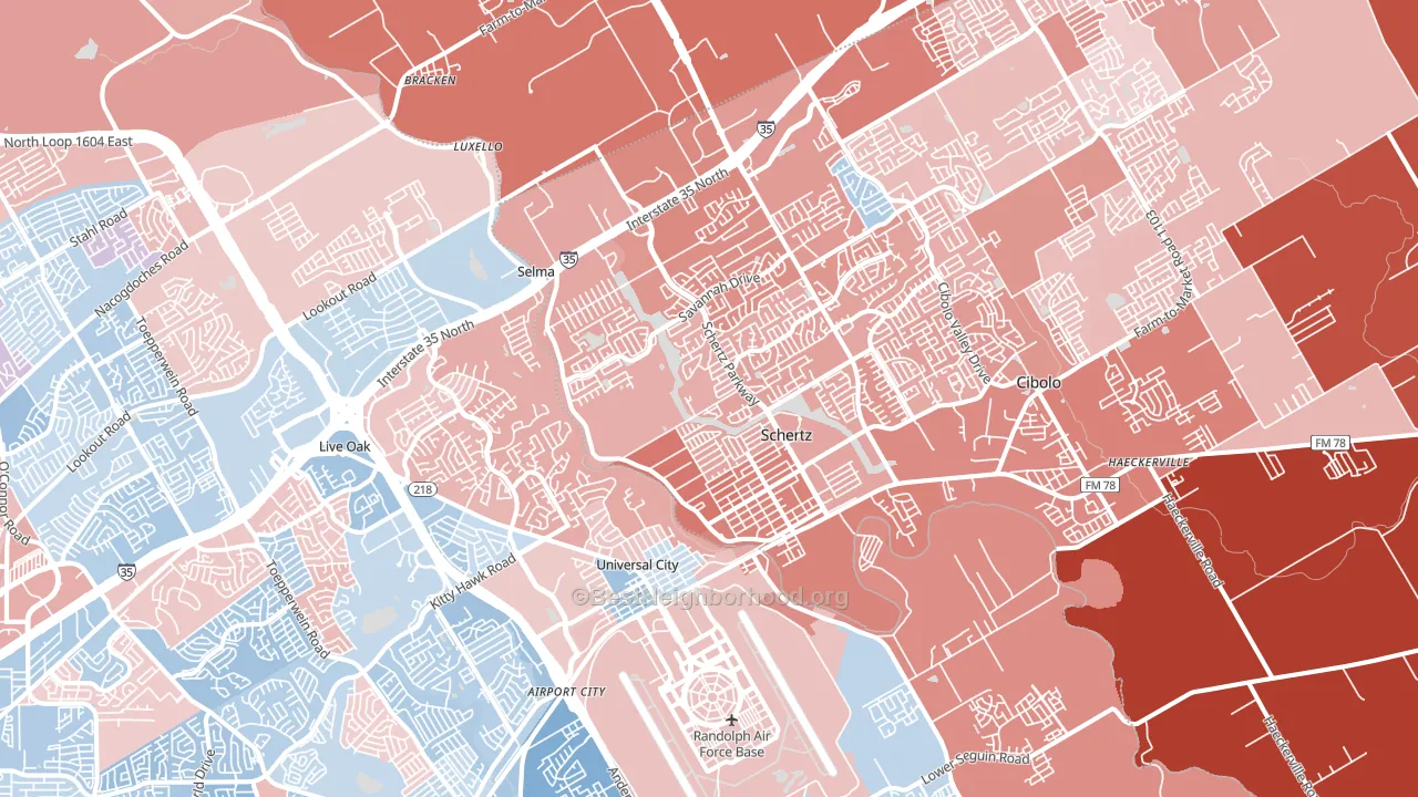 78154, TX block-group political-lean map