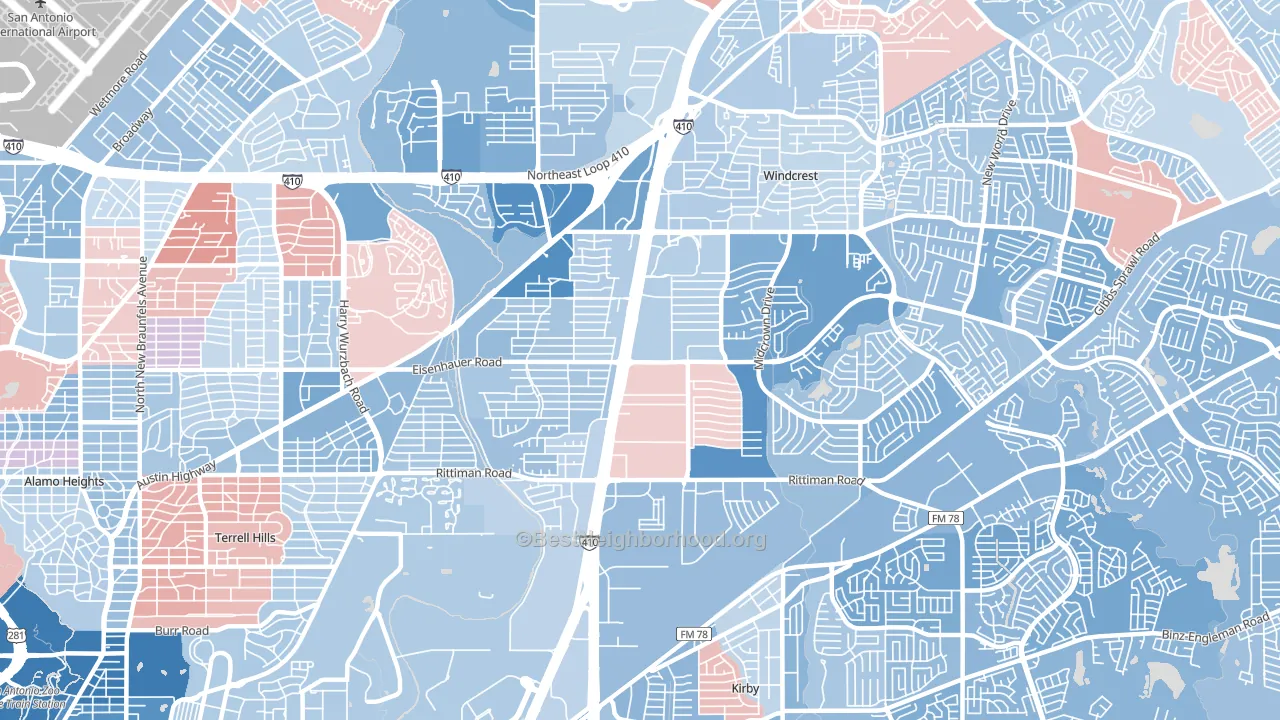 78218, TX block-group political-lean map