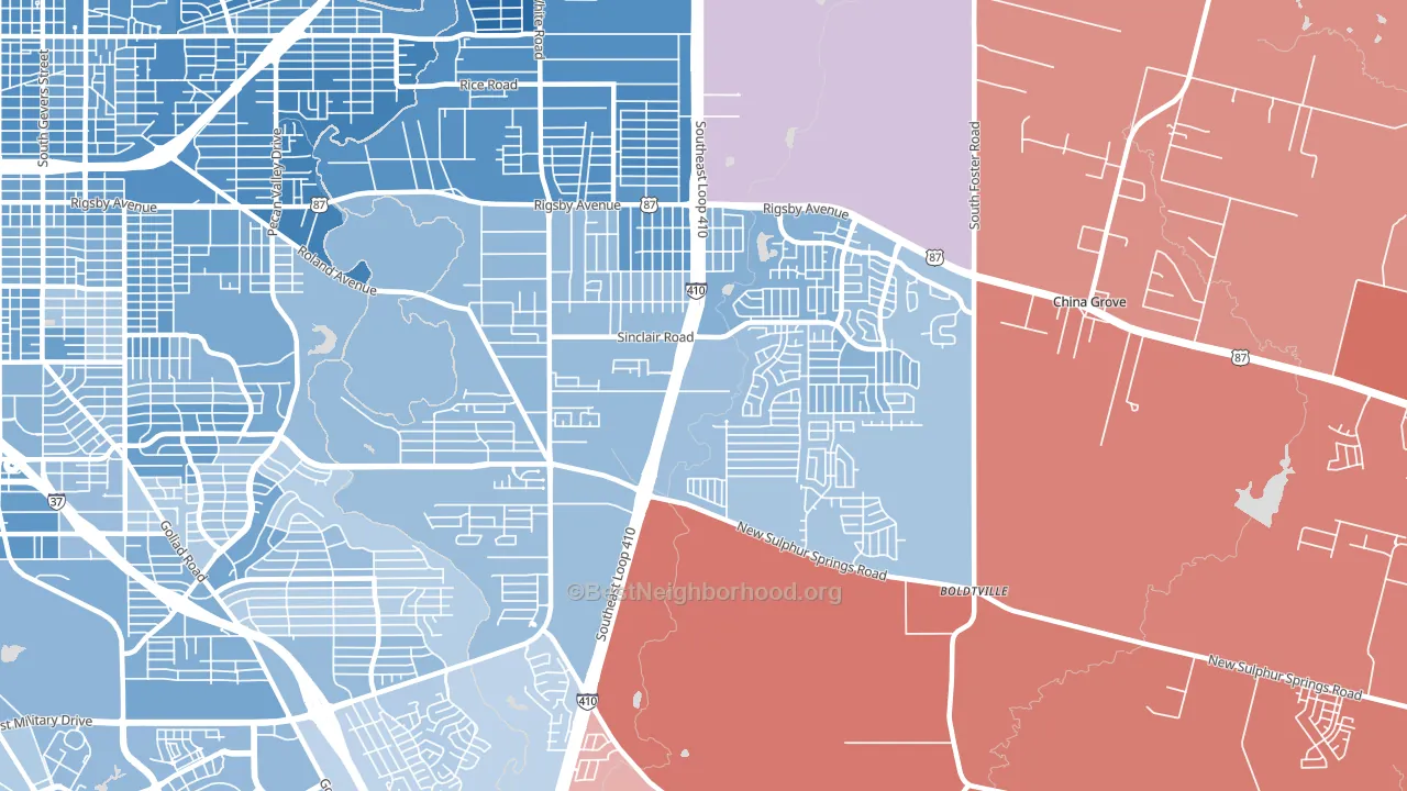 78222, TX block-group political-lean map