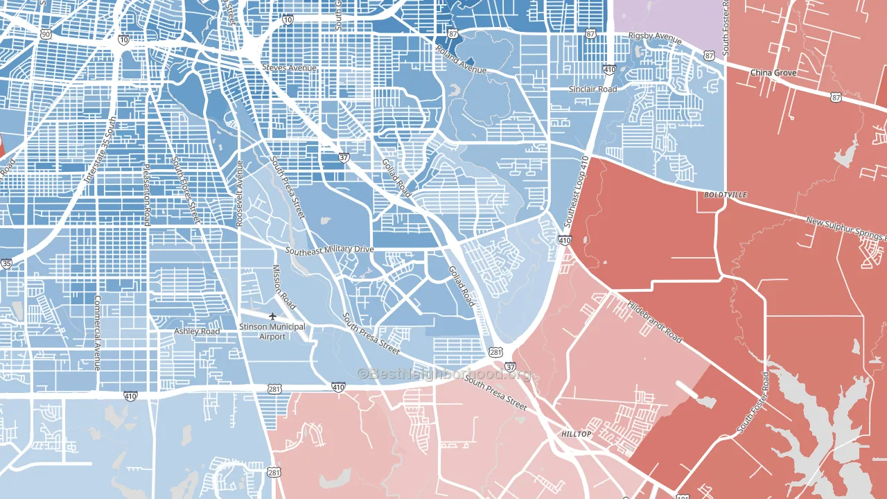 78223, TX block-group political-lean map
