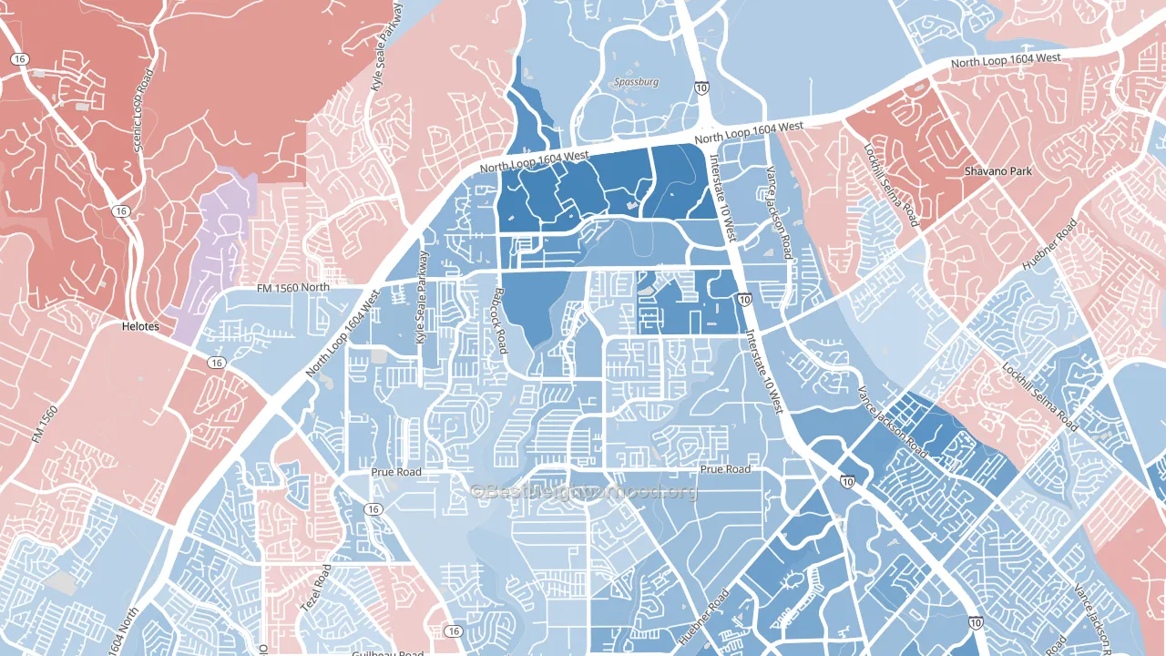 78249, TX block-group political-lean map