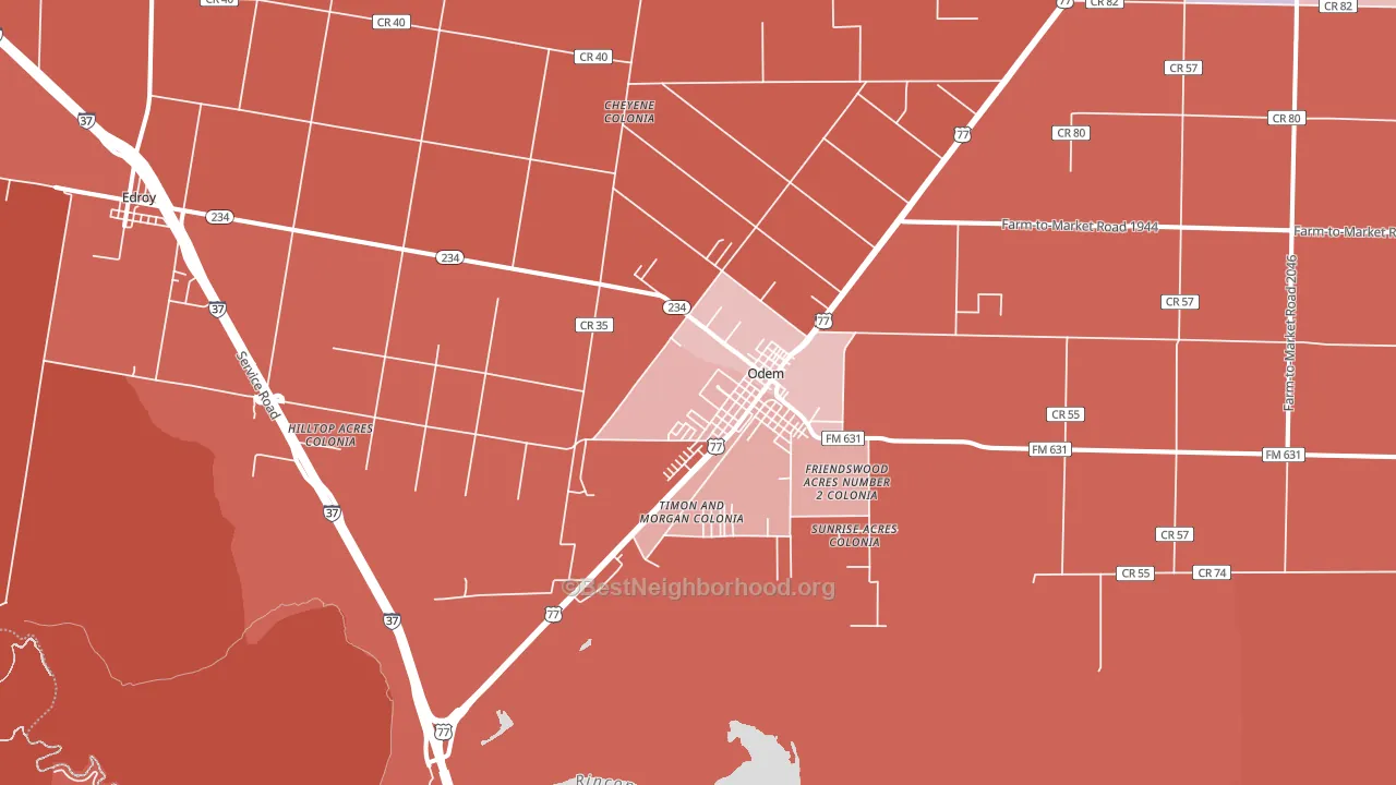 78370, TX block-group political-lean map