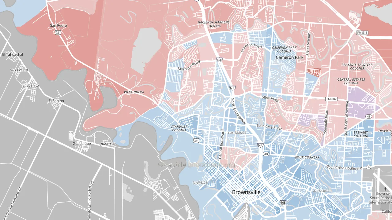 78520, TX block-group political-lean map