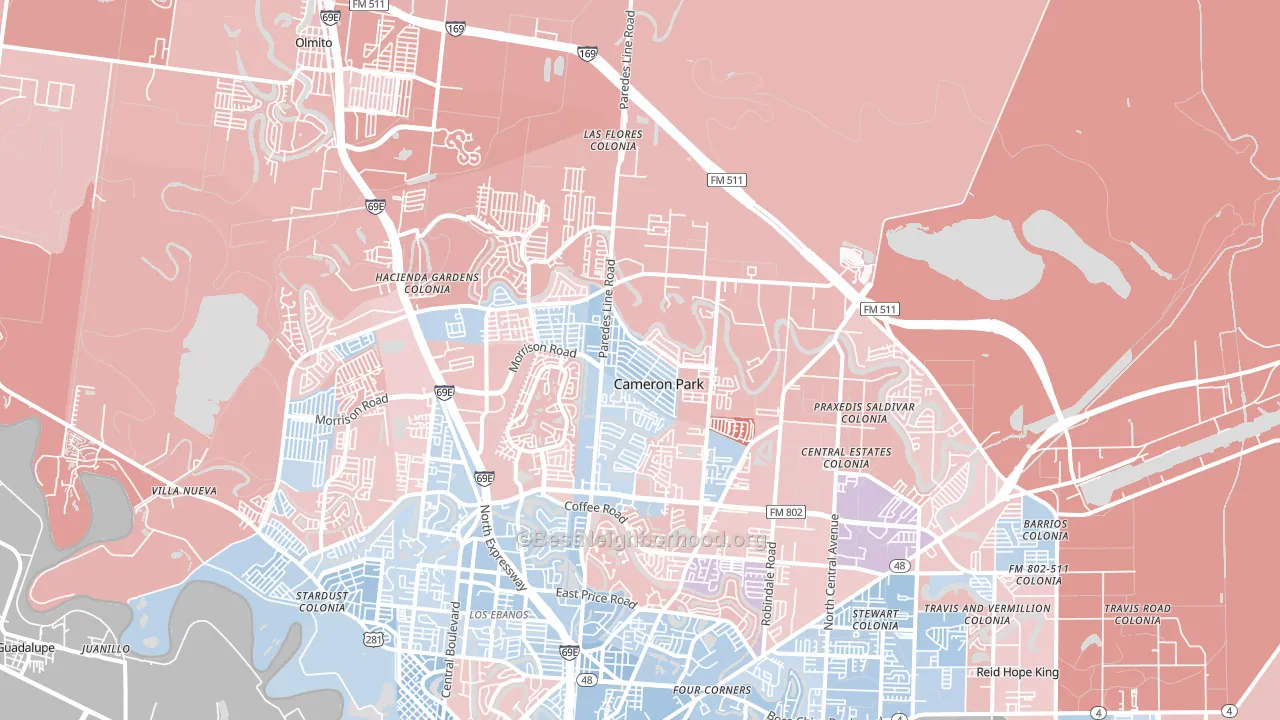 78526, TX block-group political-lean map