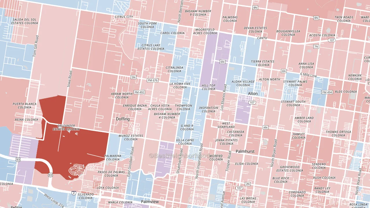 78574, TX block-group political-lean map