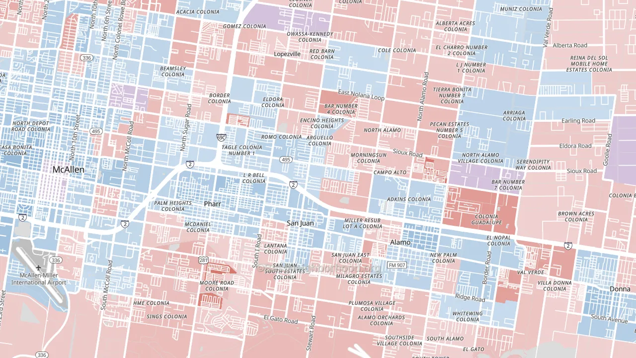 78589, TX block-group political-lean map