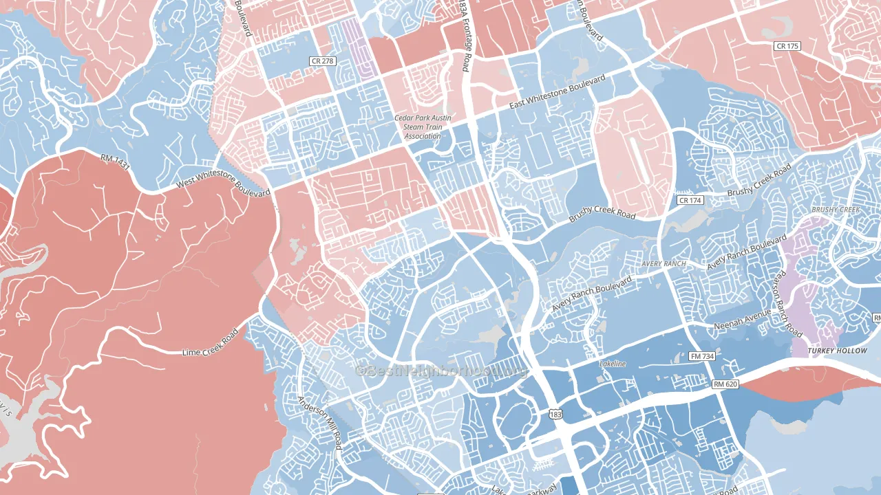 78613, TX block-group political-lean map