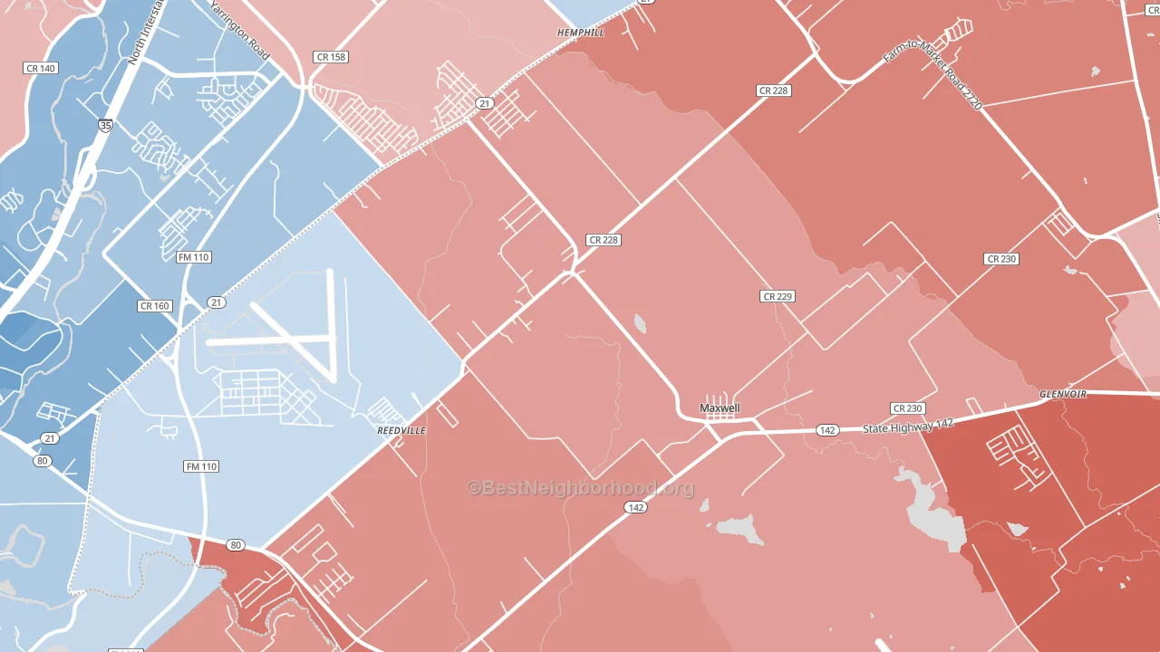 78656, TX block-group political-lean map
