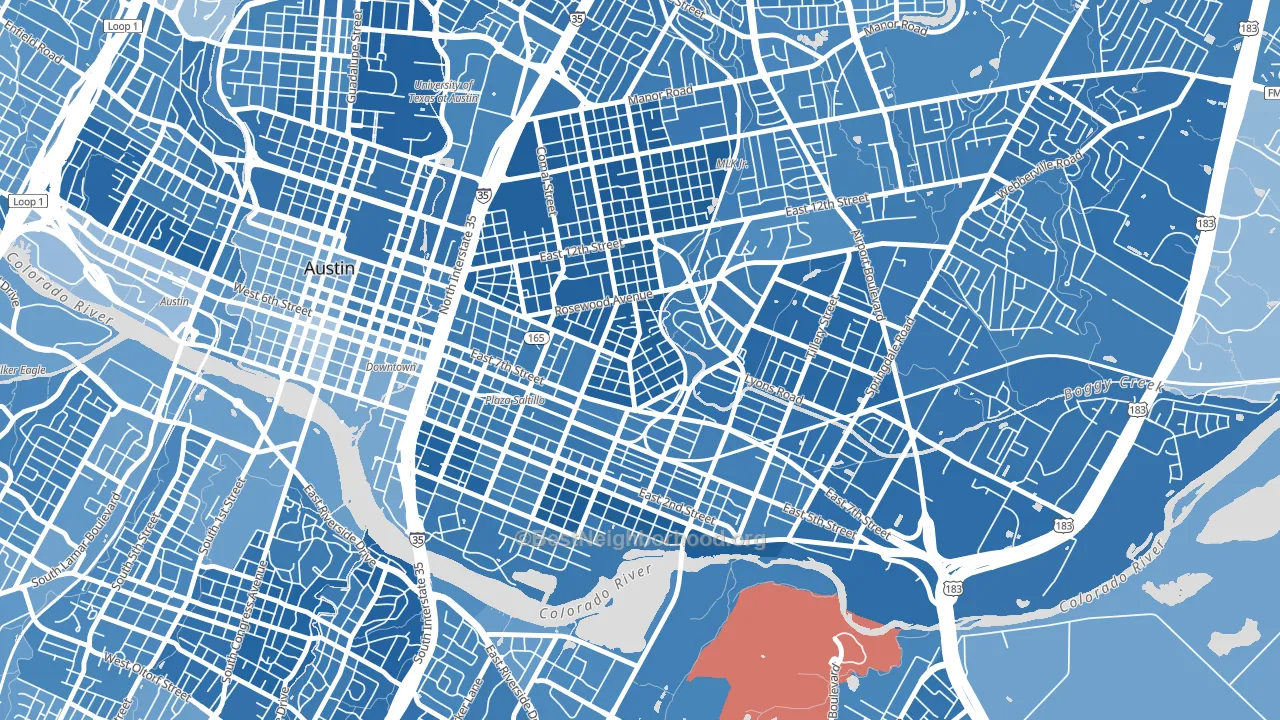 78702, TX block-group political-lean map