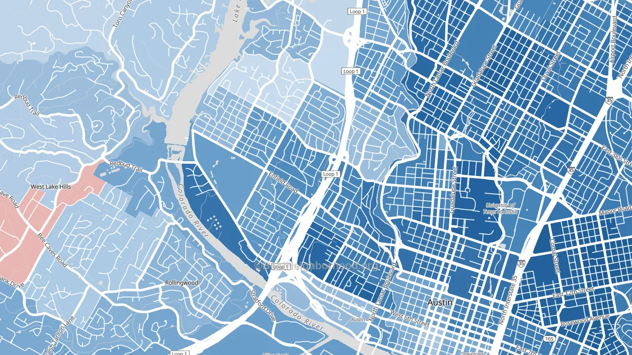 78703, TX block-group political-lean map