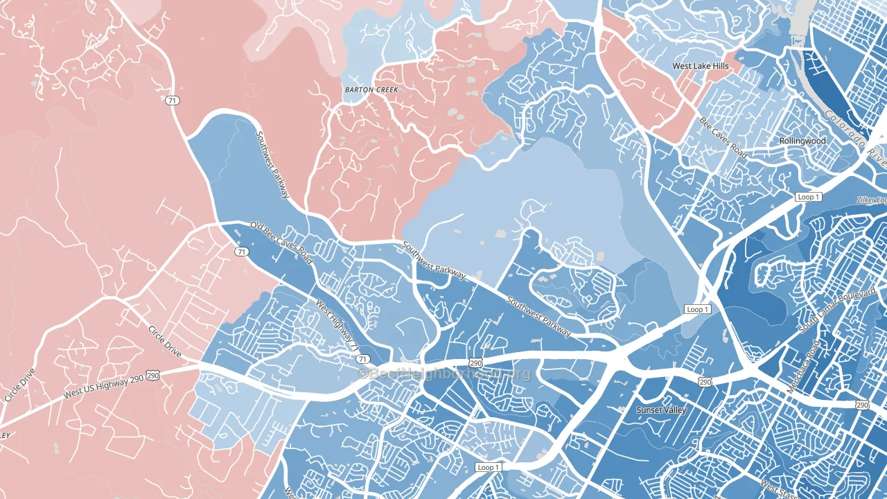 78735, TX block-group political-lean map