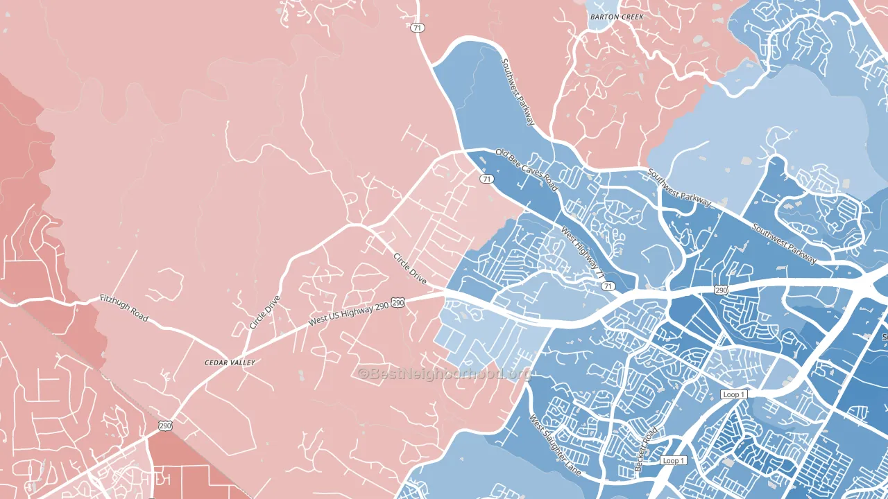 78736, TX block-group political-lean map