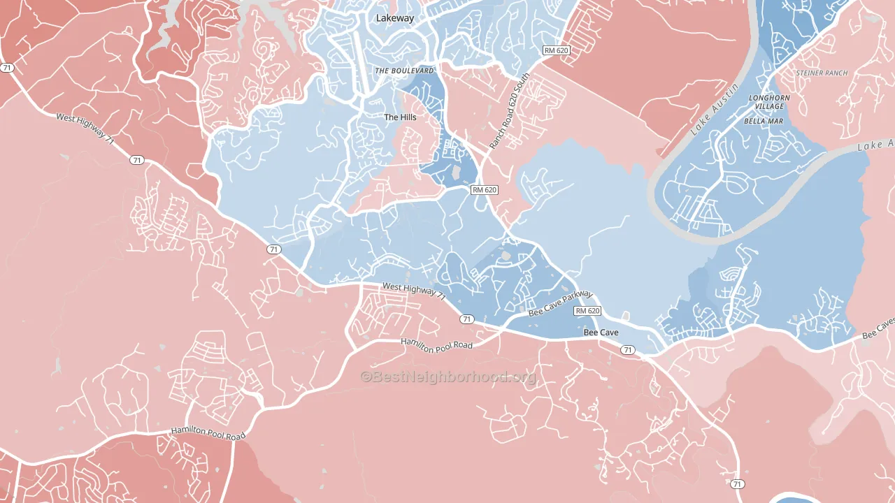 78738, TX block-group political-lean map