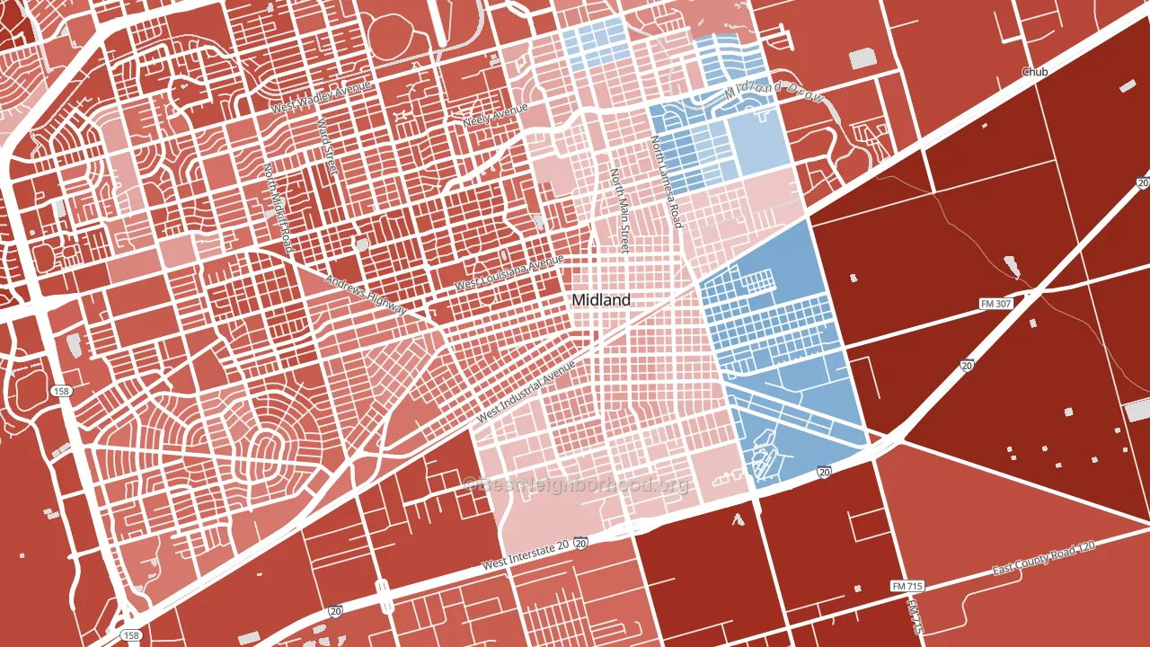 79701, TX block-group political-lean map